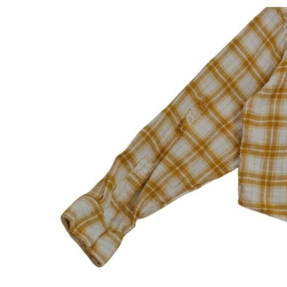 American Eagle Womens Yellow & White Plaid Cropped Button-Up Shirt L. - Picture 6 of 8